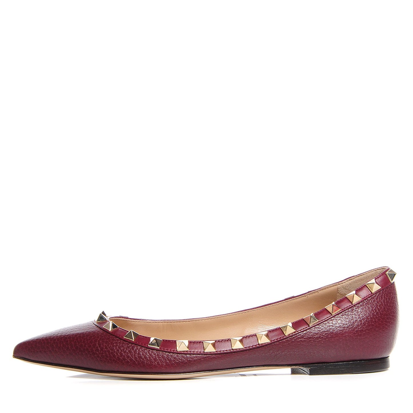 Pebbled Calfskin Rockstud Ballerina Flats 36 Rubino