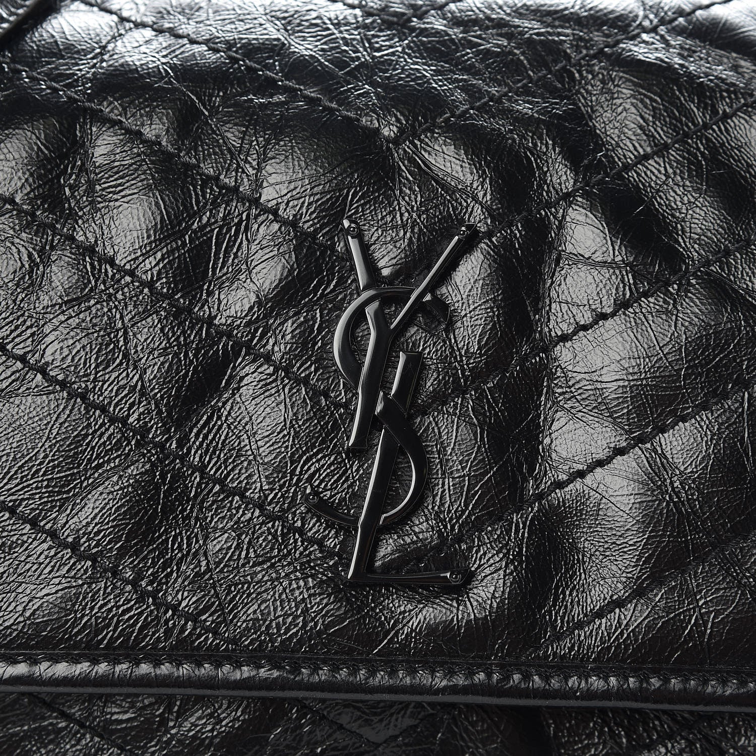 Saint Laurent Crinkled Calfskin Matelasse Monogram Medium Niki Chain Satchel Black 9 of 11