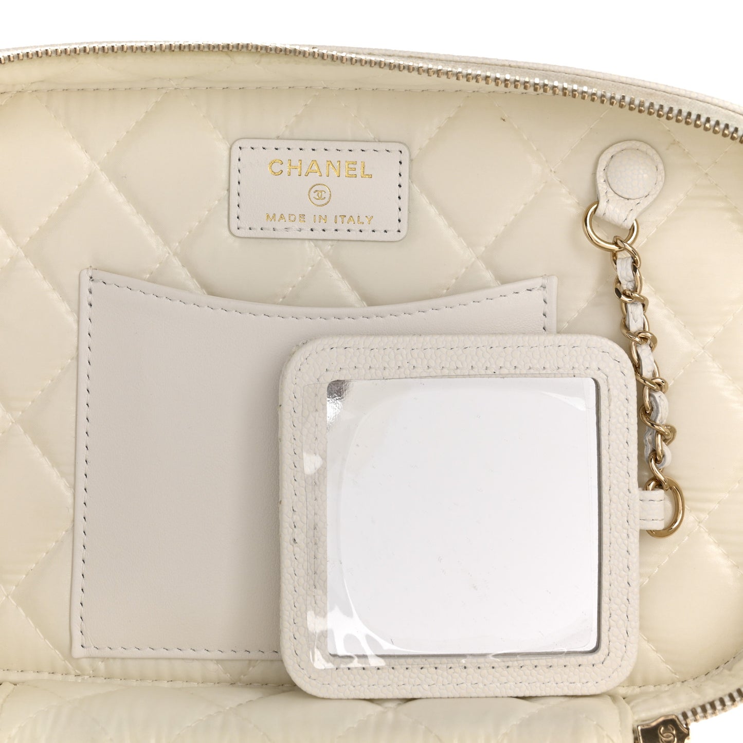 Caviar Quilted Large Vanity Pouch White