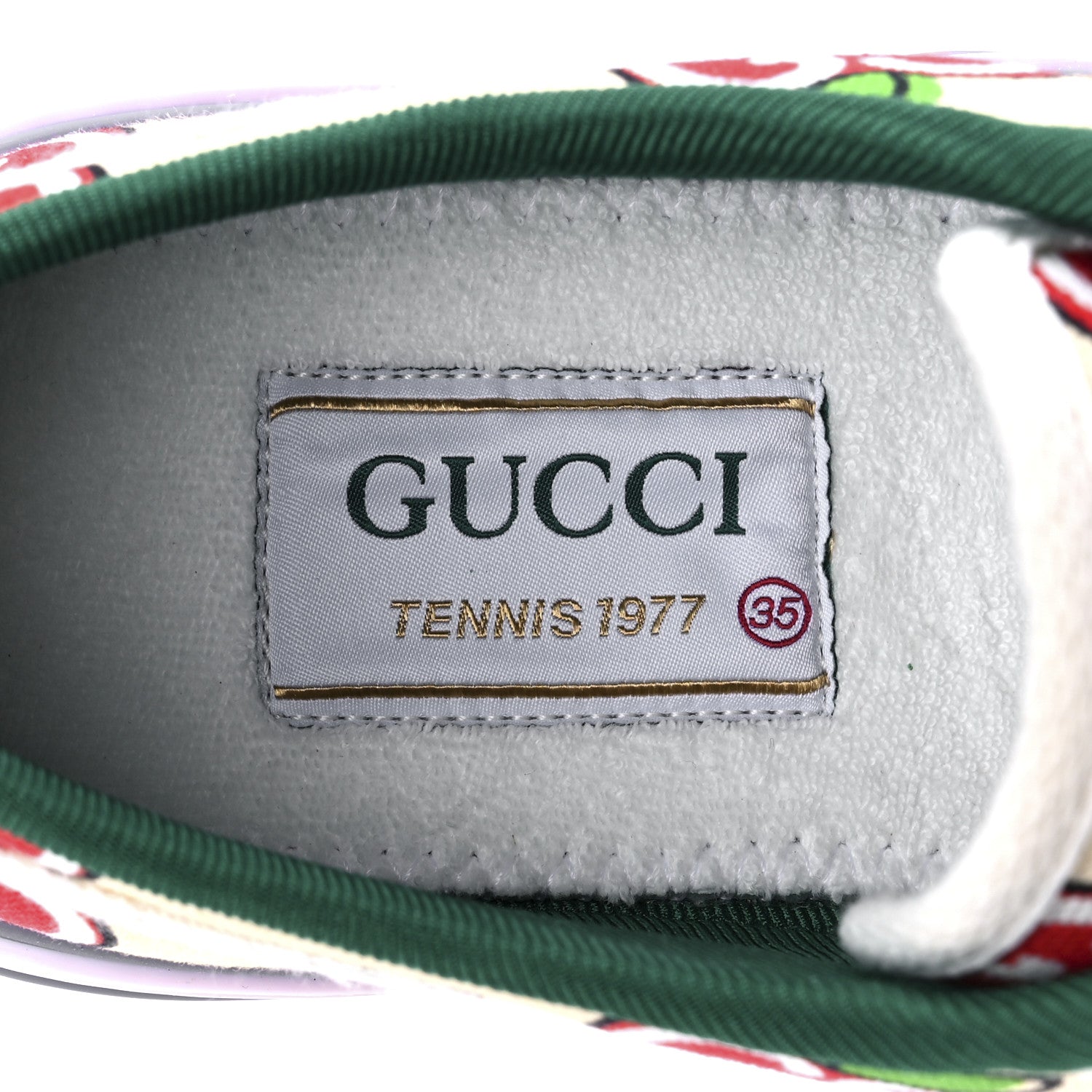 Gucci Canvas Web GG Apple Womens 1977 Tennis Sneakers 35 Ivory Red Mystic White New Shamarock 7 of 7