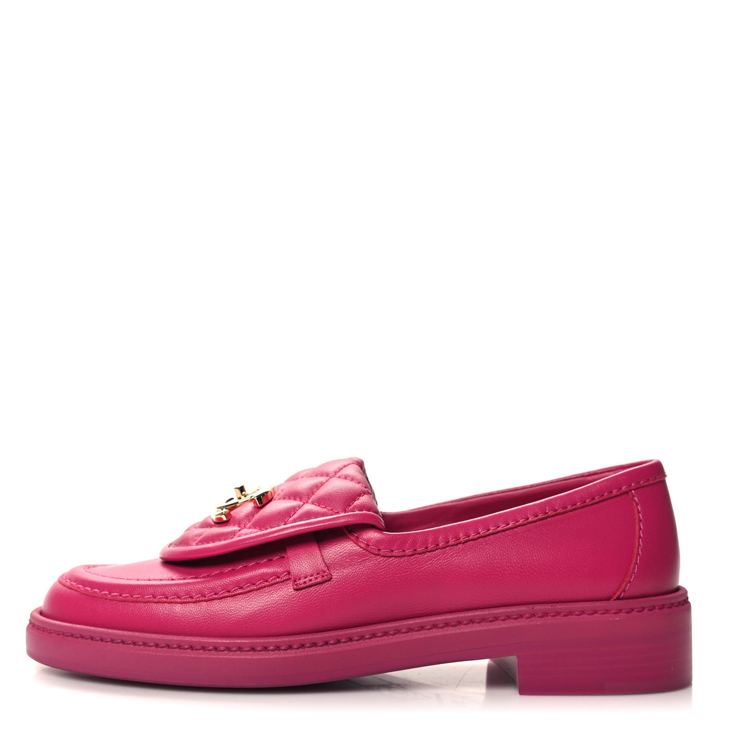 Lambskin Quilted CC Turnlock Loafers 35.5 Fuchsia