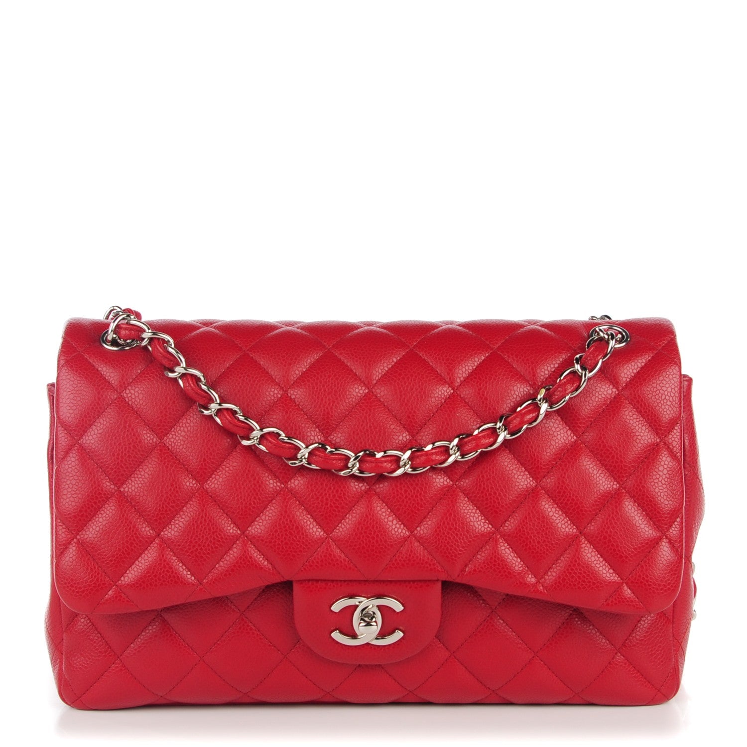 Chanel Caviar Quilted Jumbo Double Flap Red 1 of 9
