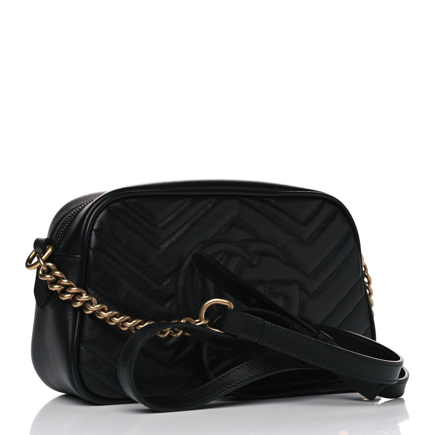 Calfskin Matelasse Small GG Marmont Chain Shoulder Bag Black