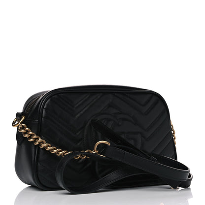 Gucci Calfskin Matelasse Small GG Marmont Chain Shoulder Bag Black 2 of 6