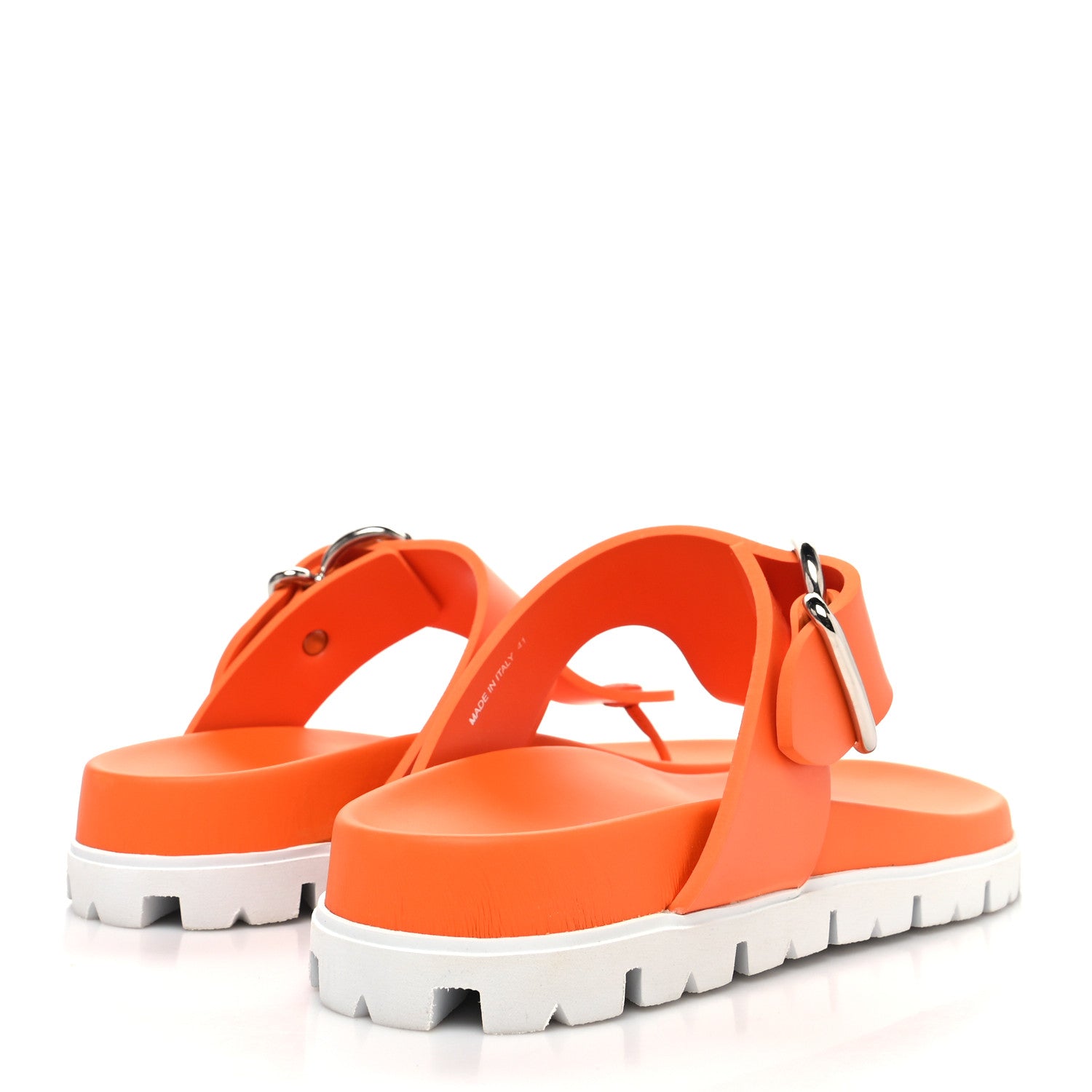 Prada EVA Rubber Buckled Lug Sole 20mm Thong Sandals 41 Papaya 4 of 8