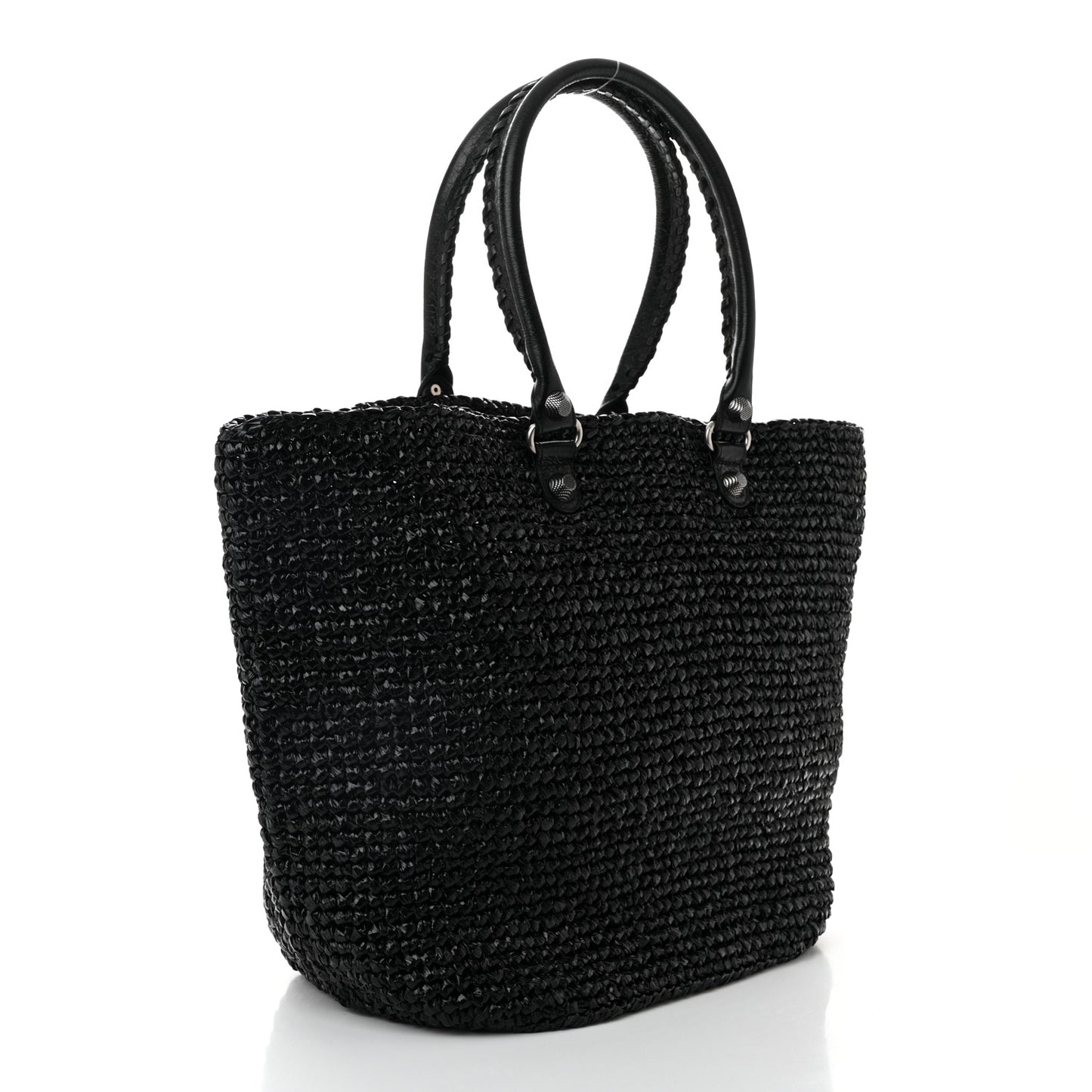 Raffia Woven Large Le Cagole Panier Tote Black