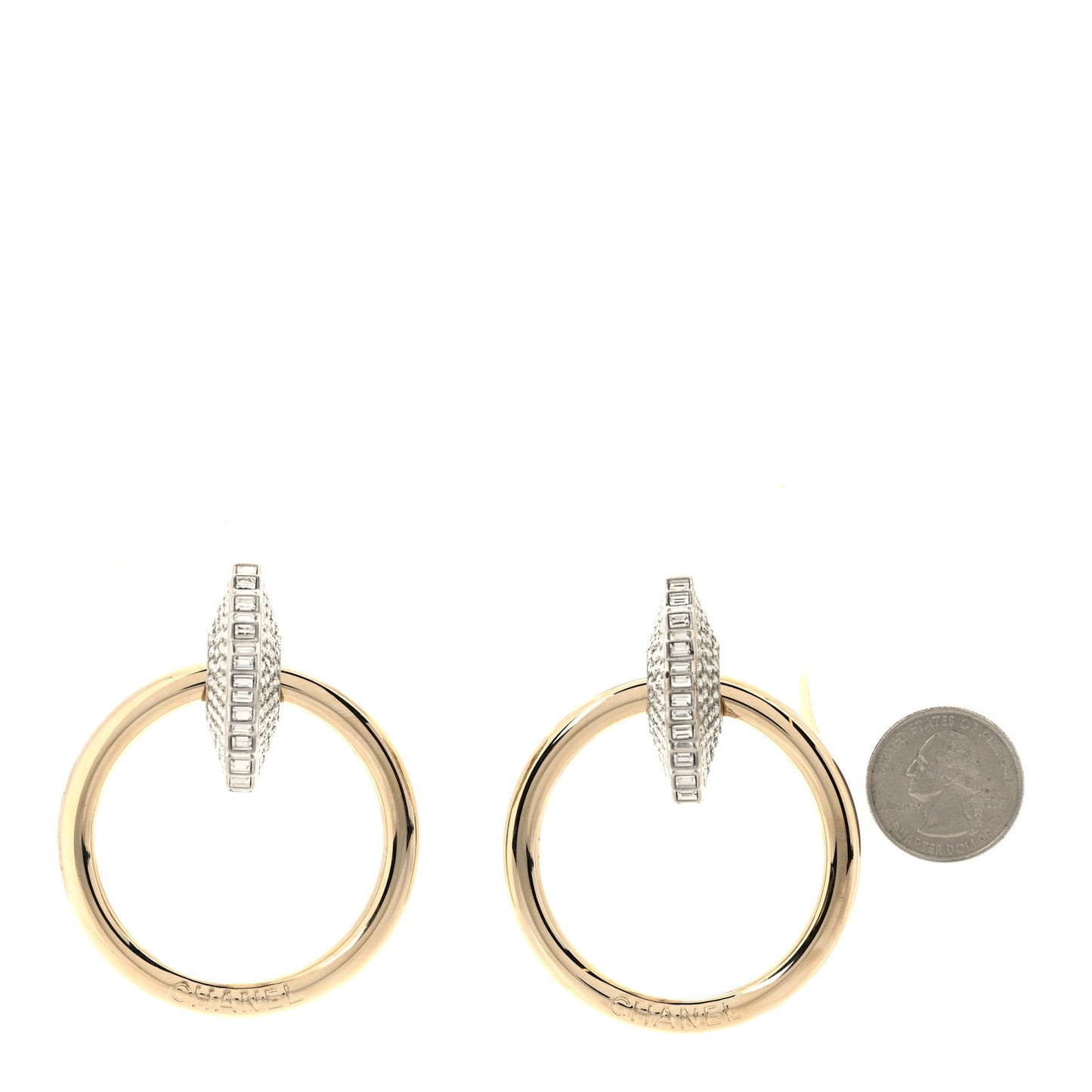 Baguette Crystal Hoop Clip On Earrings Gold