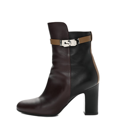 Hermes Calfskin Joueuse Ankle Boots 38.5 Black Brun Fume Bordeaux 1 of 8