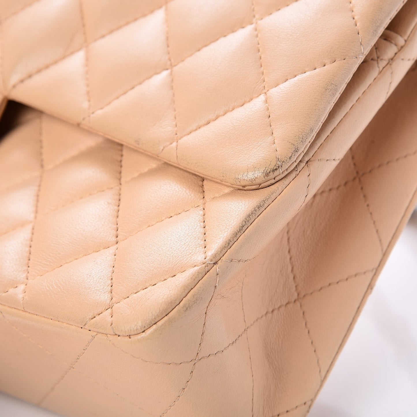 Lambskin Quilted Medium Double Flap Beige Black