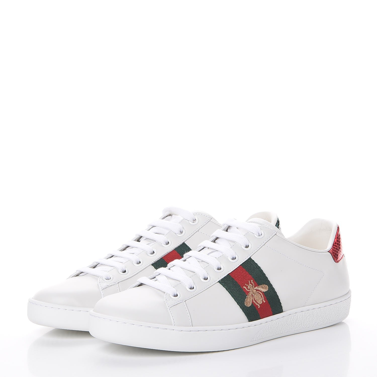 Gucci Calfskin Bee Embroidered Ace Web Sneakers 38.5 White Green 3 of 8