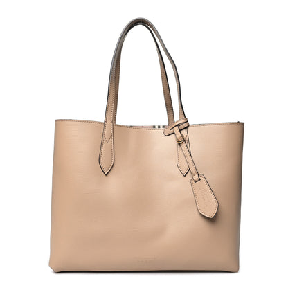 Burberry Grainy Calfskin Haymarket Check Medium Reversible Tote Camel 12 of 14