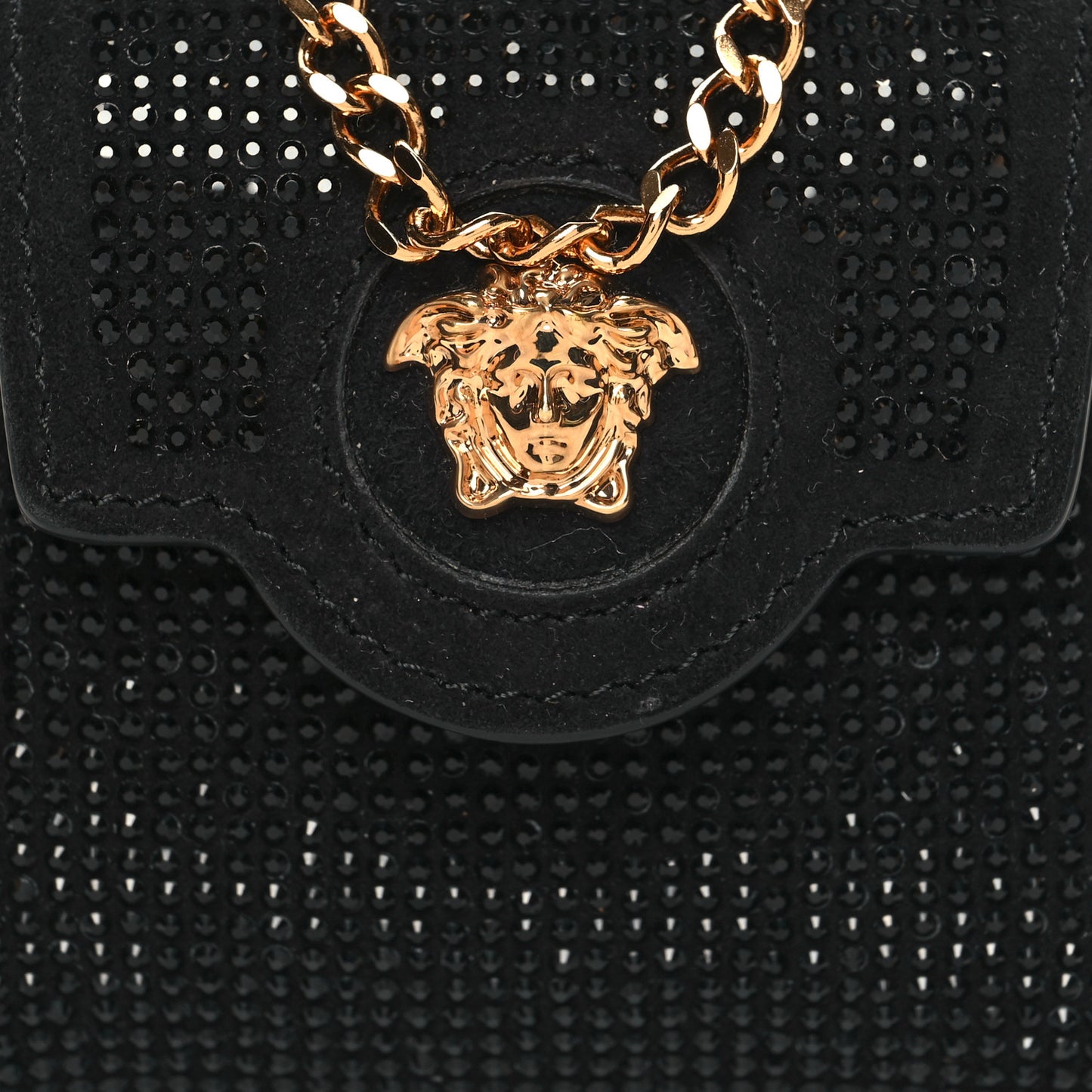 Suede Crystal Studded Micro La Medusa Bag Black