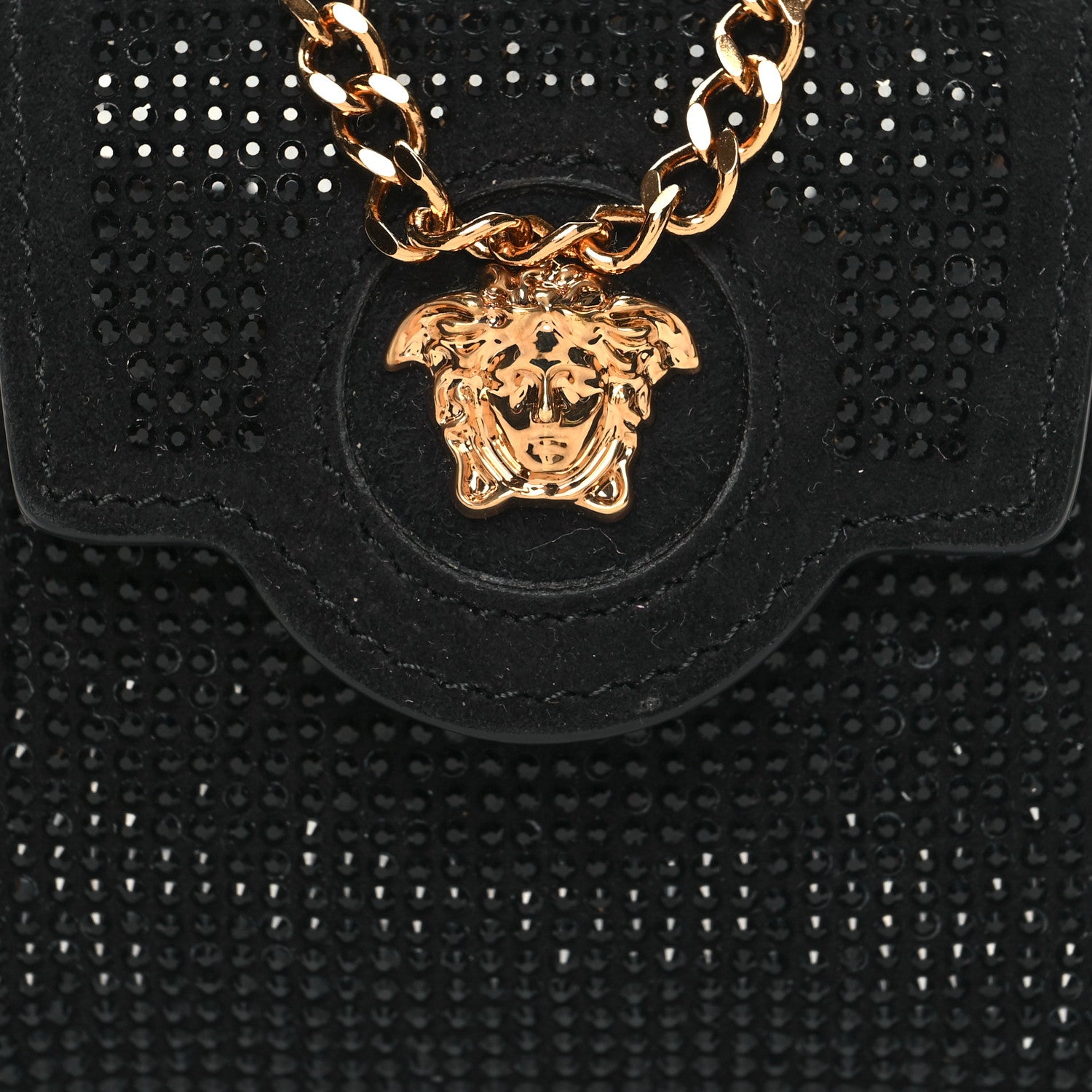 Versace Suede Crystal Studded Micro La Medusa Bag Black 7 of 10