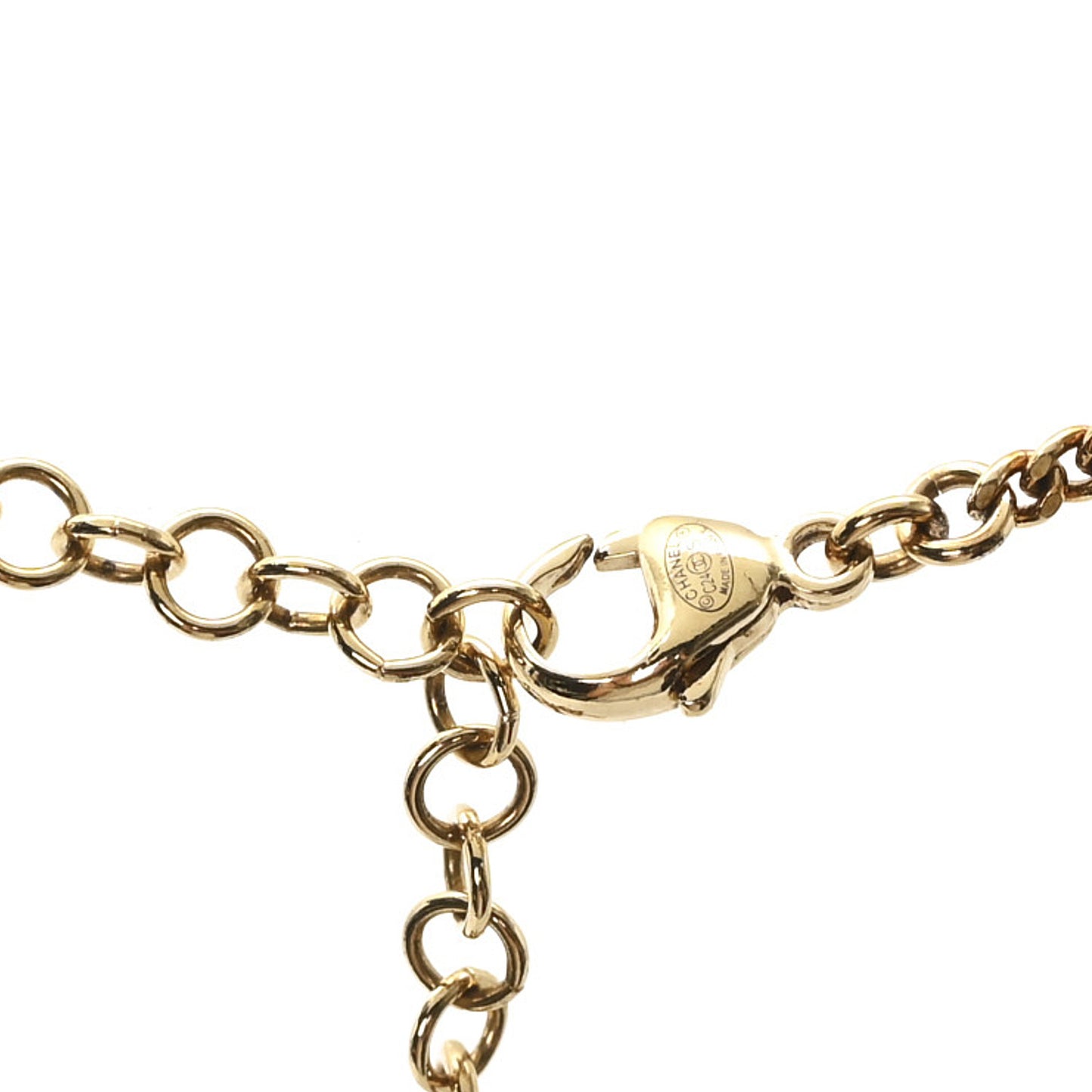 Crystal Pearl Logo CC Necklace Gold