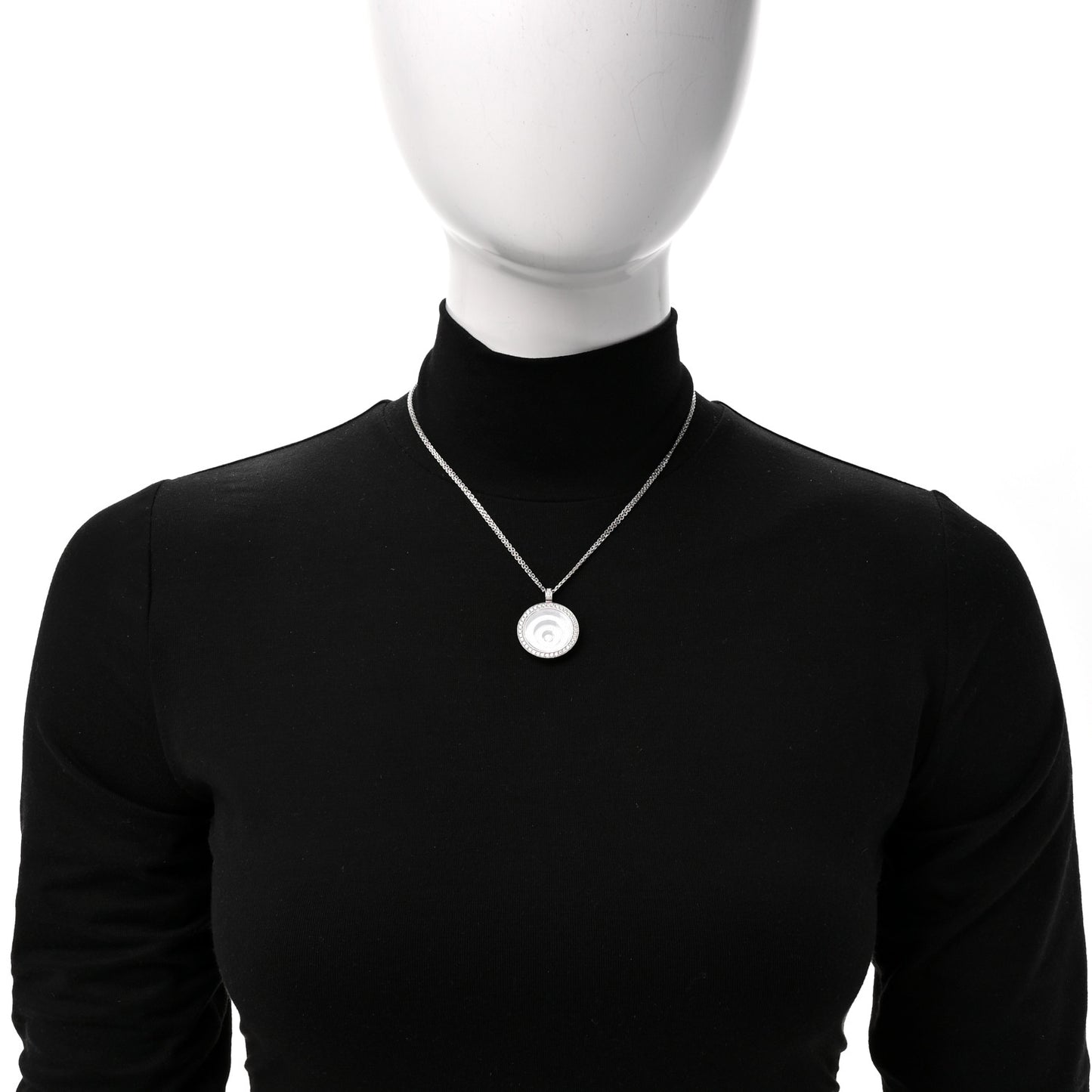18K White Gold Diamond Happy Spirit Three-Ring Pendant Necklace