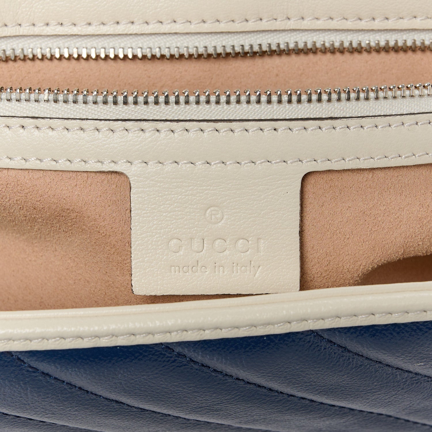 Gucci Vintage Effect Calfskin Matelasse Diagonal Small Torchon GG Marmont Shoulder Bag Blue Agata Mystic White 6 of 11