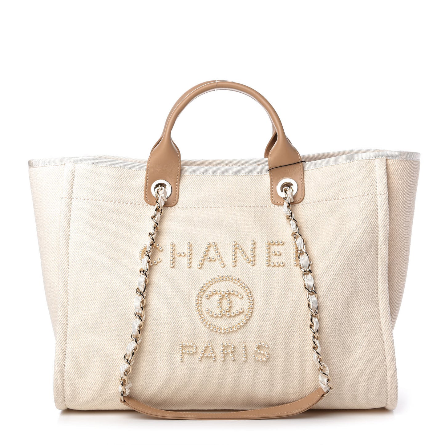Canvas Pearl Medium Deauville Tote Ecru Beige