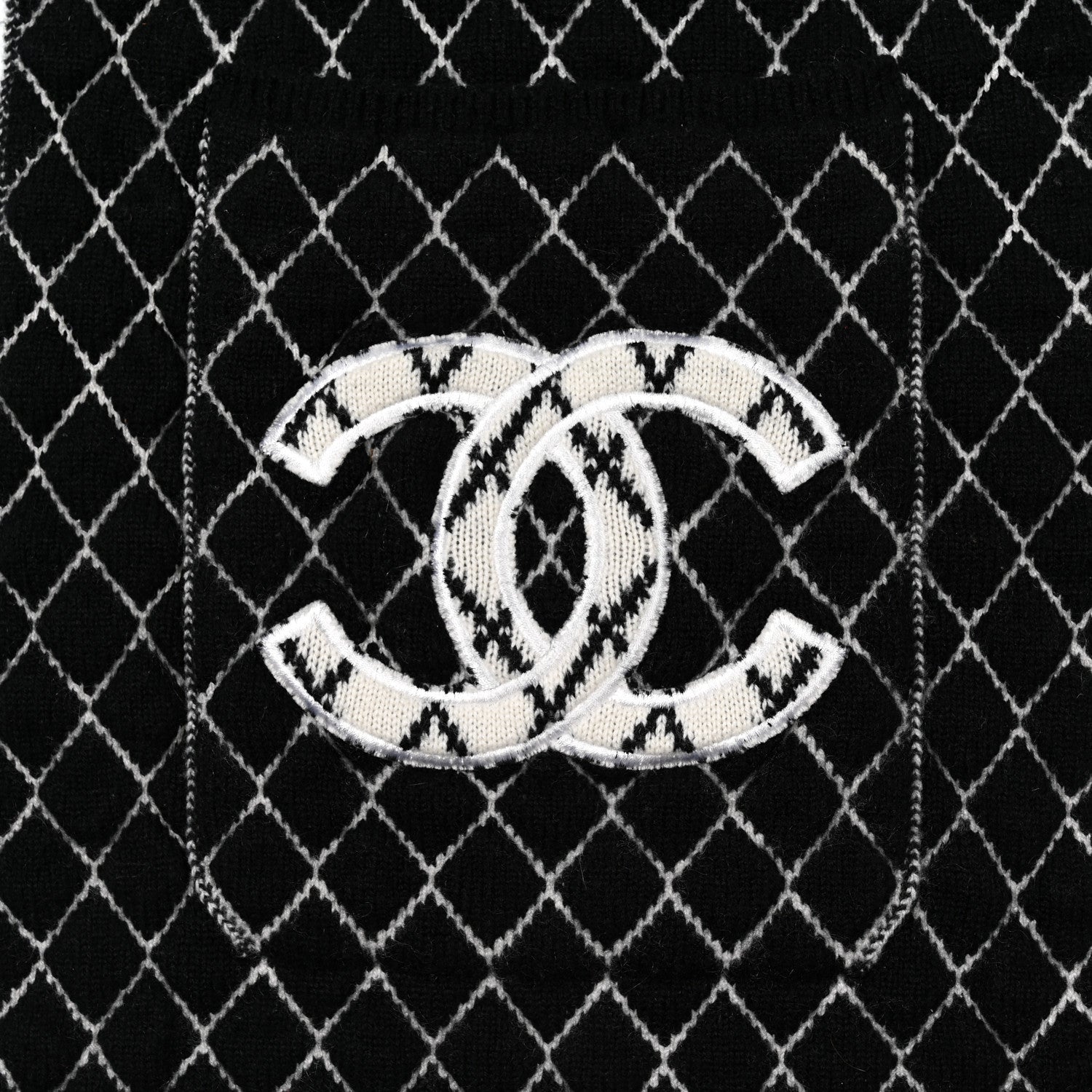 Chanel Cashmere Polyester Silk CC Scarf Black White 3 of 5