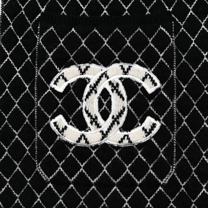Chanel Cashmere Polyester Silk CC Scarf Black White 3 of 5