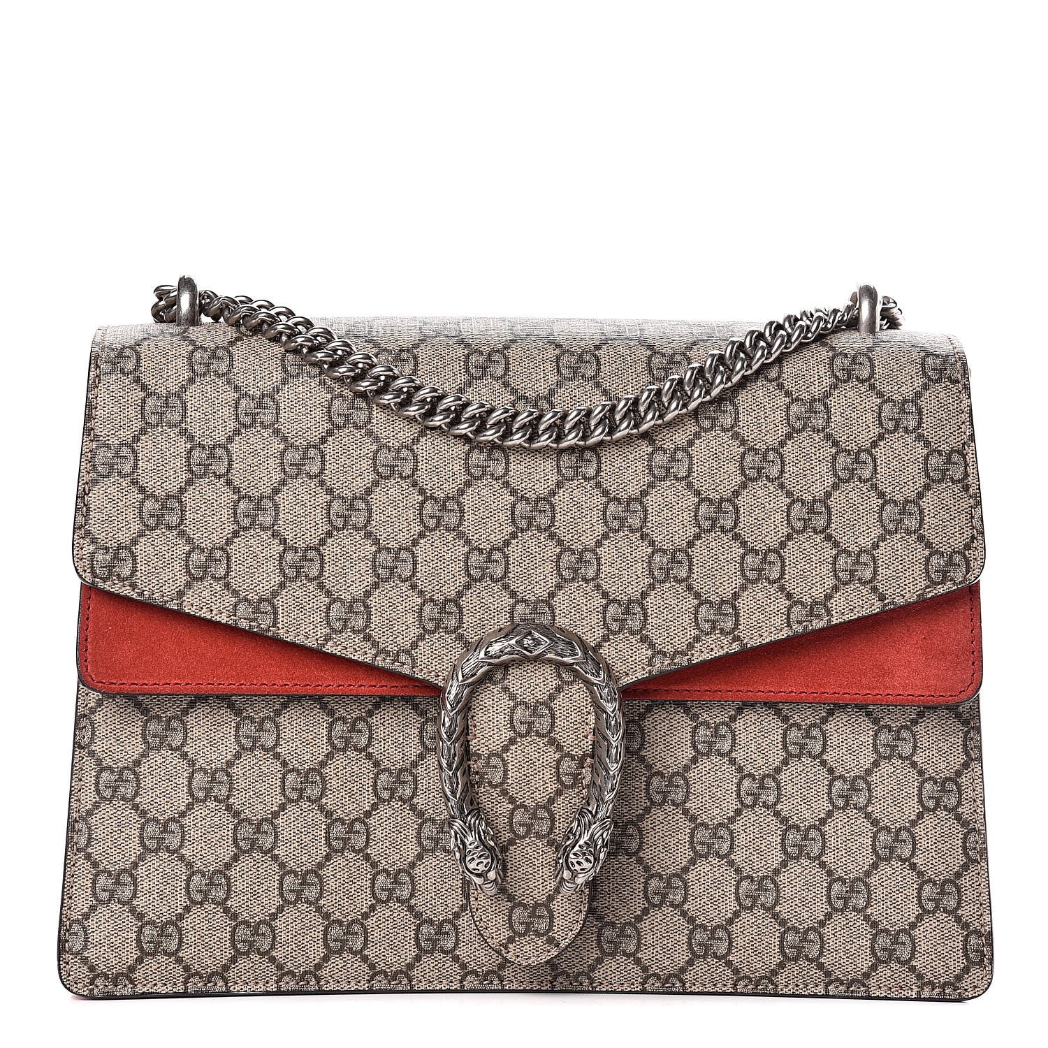 Gucci GG Supreme Monogram Suede Cudu Medium Dionysus Shoulder Bag Beige Ebony Vulcanic Red 1 of 13