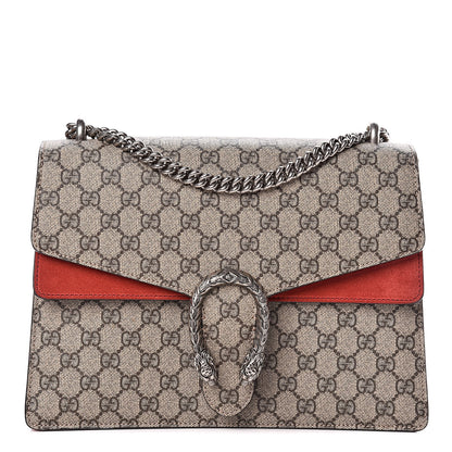 Gucci GG Supreme Monogram Suede Cudu Medium Dionysus Shoulder Bag Beige Ebony Vulcanic Red 1 of 13