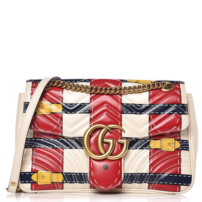 Gucci Calfskin Matelasse Trompe L'Oeil Print Medium GG Marmont Shoulder Bag Mystic White Hibiscus Red Marine Giallo 1 of 7