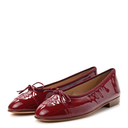 Chanel Patent CC Cap Toe Ballerina Flats 37.5 Red 3 of 7