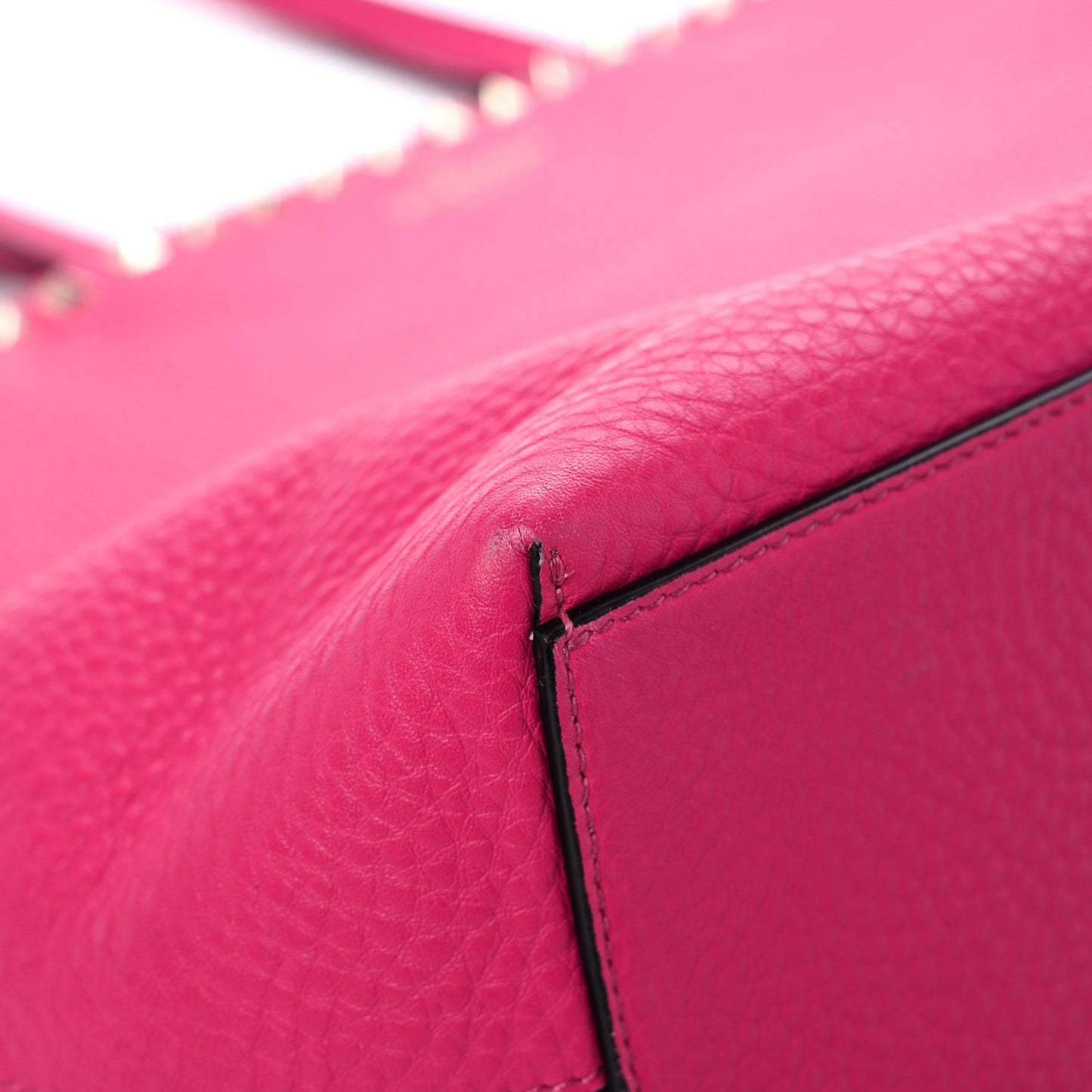 Grained Calfskin Rockstud Shoulder Tote Peony
