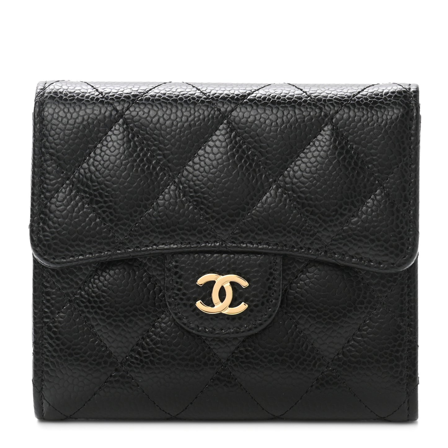 Caviar Quilted Compact Flap Wallet Black