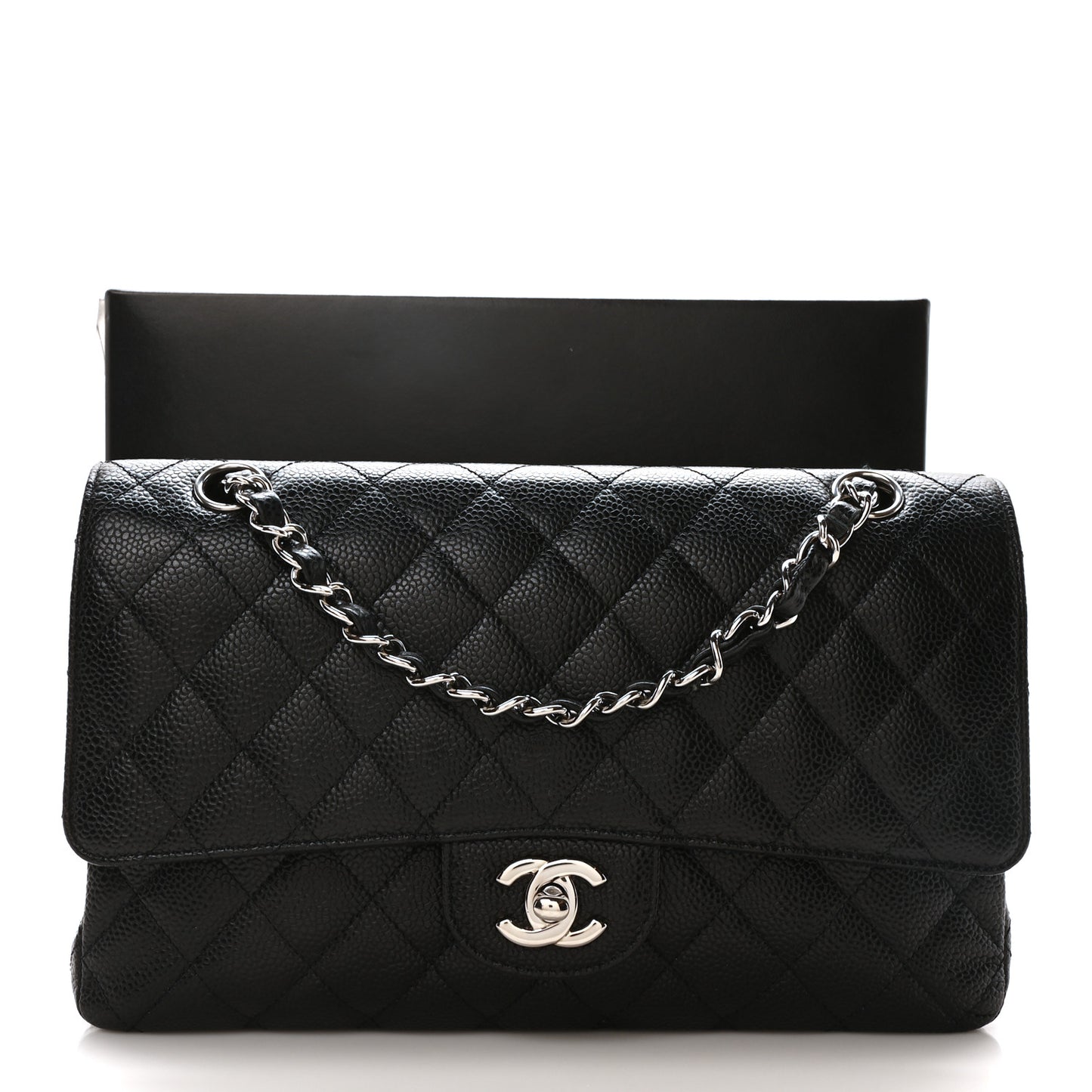 Caviar Quilted Medium Double Flap Black