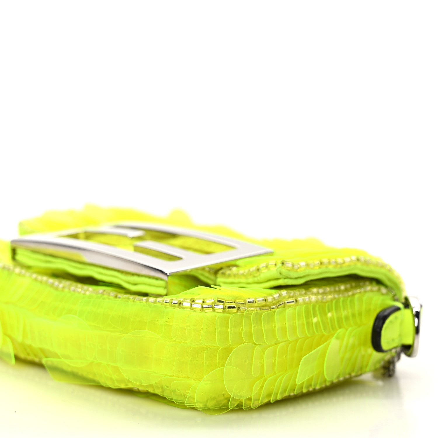 Fendi Transparent Paillettes Vitello King Nano Maxi Buckle Baguette Charm Yellow Fluo 9 of 9