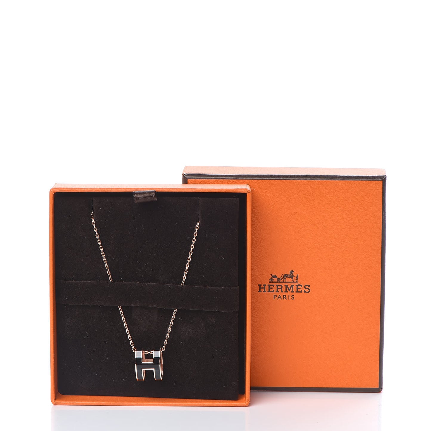 Lacquered Rose Gold Pop H Pendant Necklace Black
