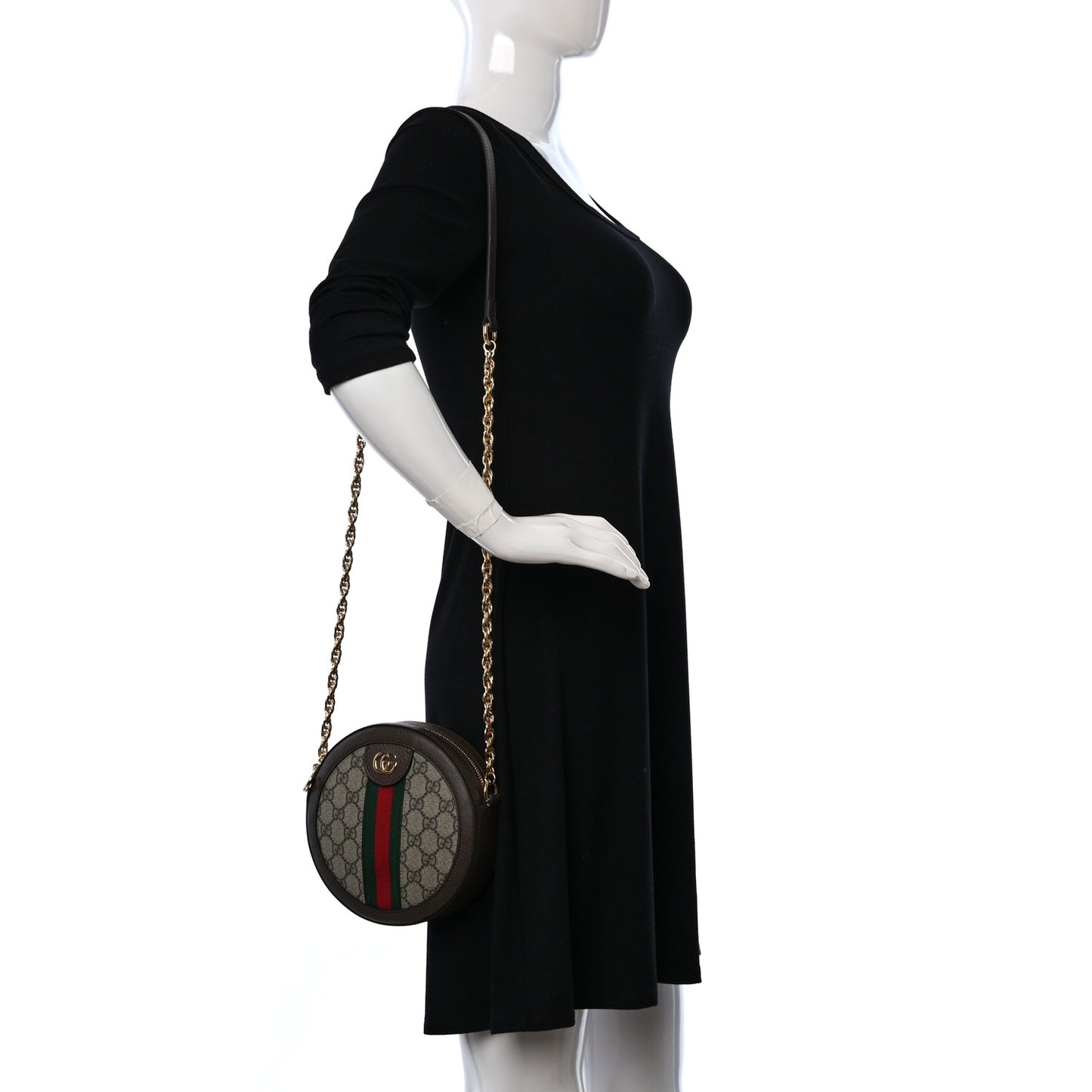 GG Supreme Monogram Web Mini Ophidia Round Shoulder Bag Brown