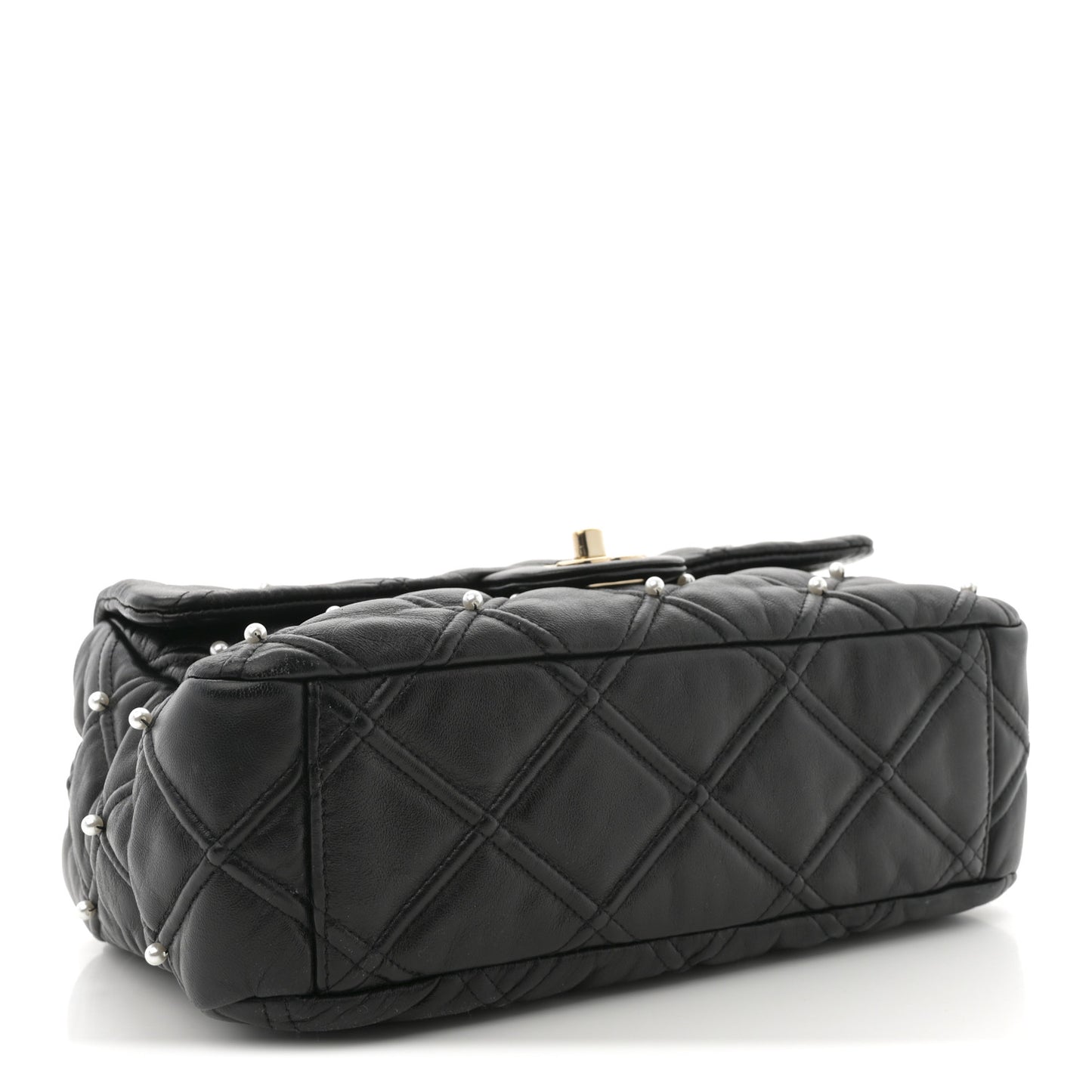 Lambskin Quilted Pearl Studded Flap Black