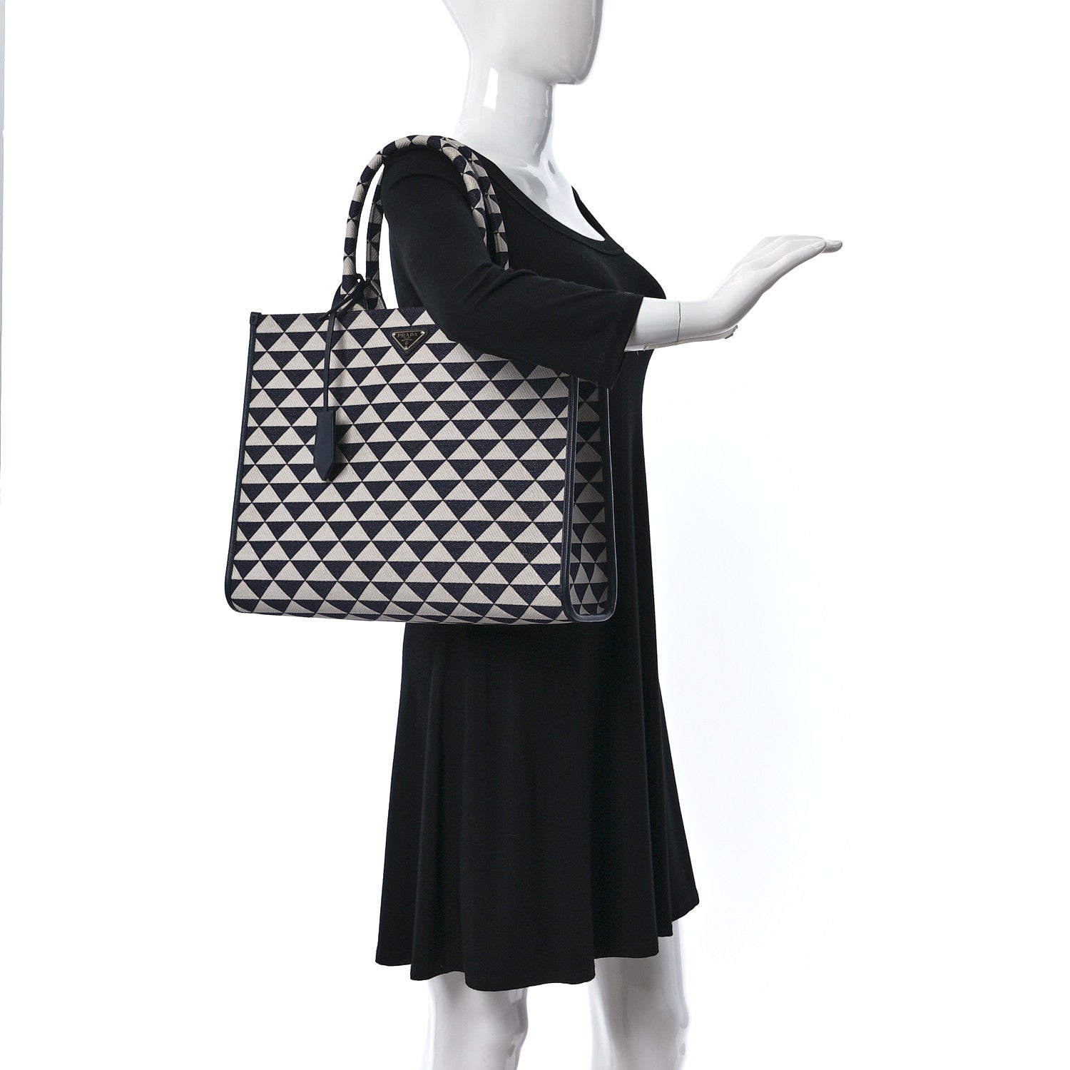 Prada Jacquard Saffiano Triangolo Symbole Embroidered Large Tote Baltico Talco 2 of 8