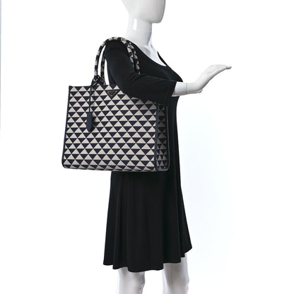 Prada Jacquard Saffiano Triangolo Symbole Embroidered Large Tote Baltico Talco 2 of 8