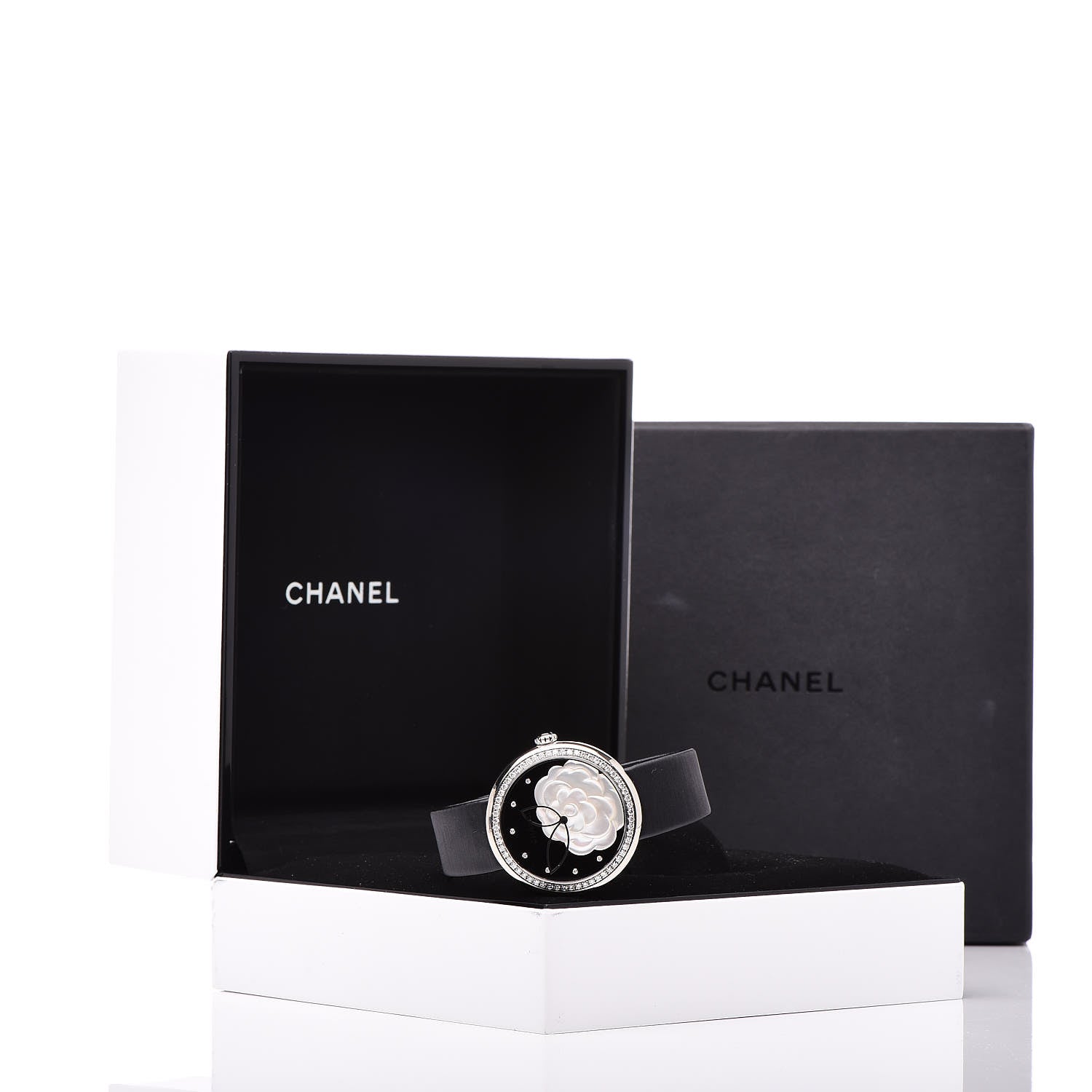 Chanel 18K White Gold Satin Diamond Bezel Onyx Mother of Pearl 37.5mm Mademoiselle Prive Quartz Watch Black 9 of 9