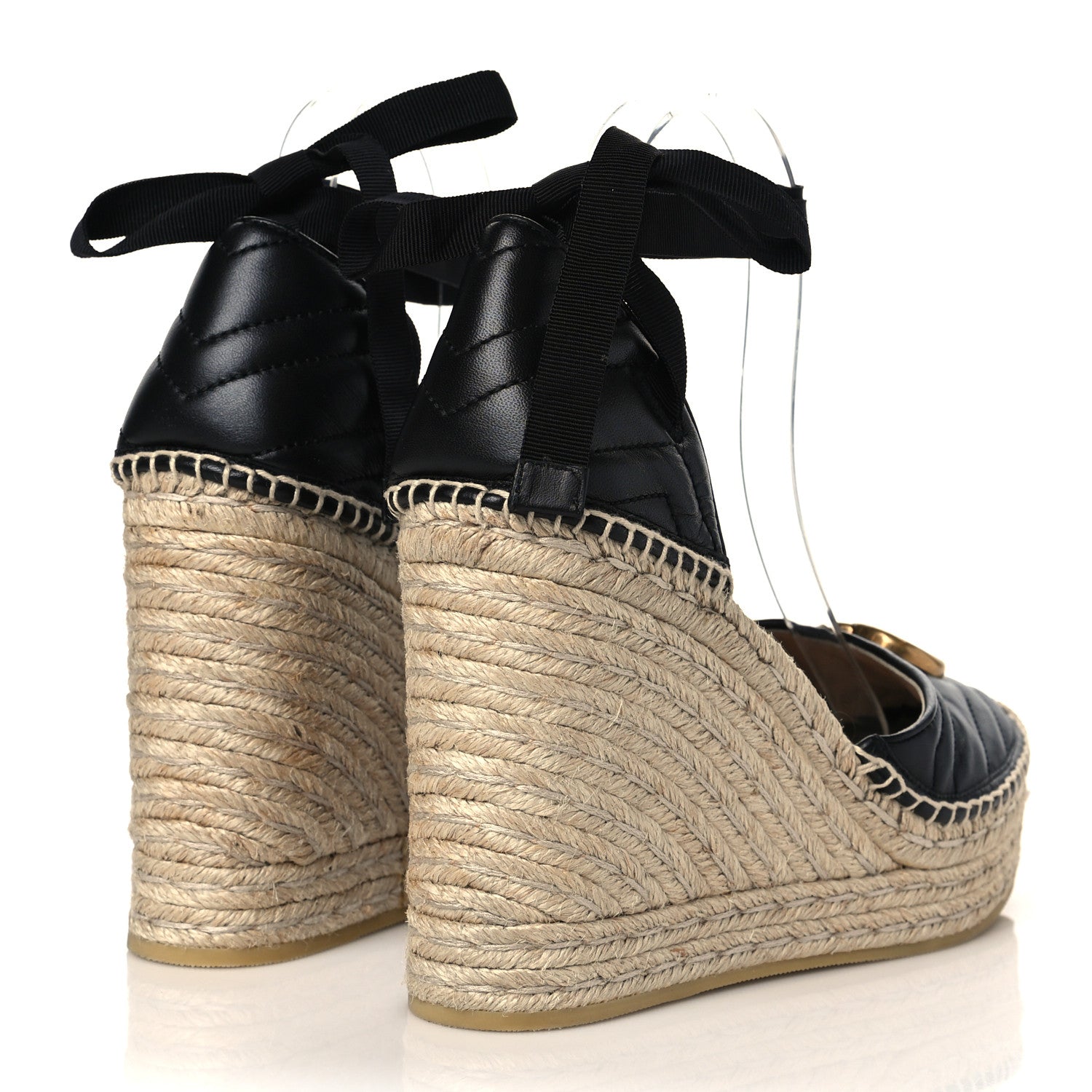 Gucci Nappa Matelasse GG Marmont Ankle Wrap Platform 35/120mm Espadrille Wedges 40 Black 4 of 8