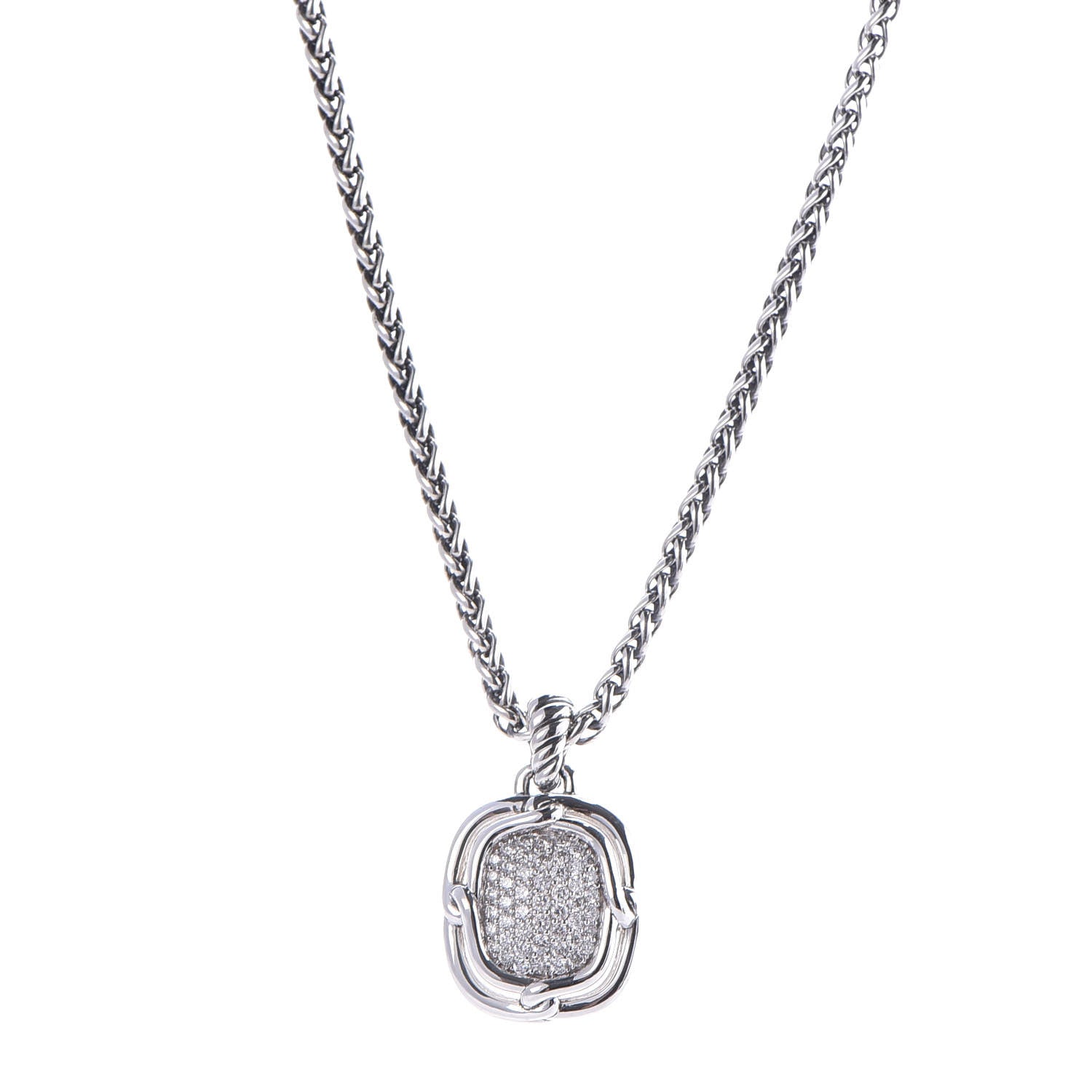 David Yurman Sterling Silver Diamond 16mm Labyrinth Pendant Necklace 1 of 8
