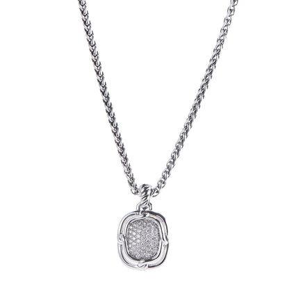 David Yurman Sterling Silver Diamond 16mm Labyrinth Pendant Necklace 1 of 8