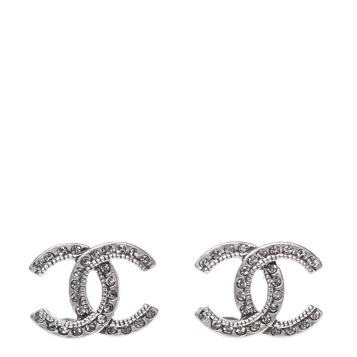 Chanel Crystal Royal Flush CC Stud Earrings Silver 1 of 5