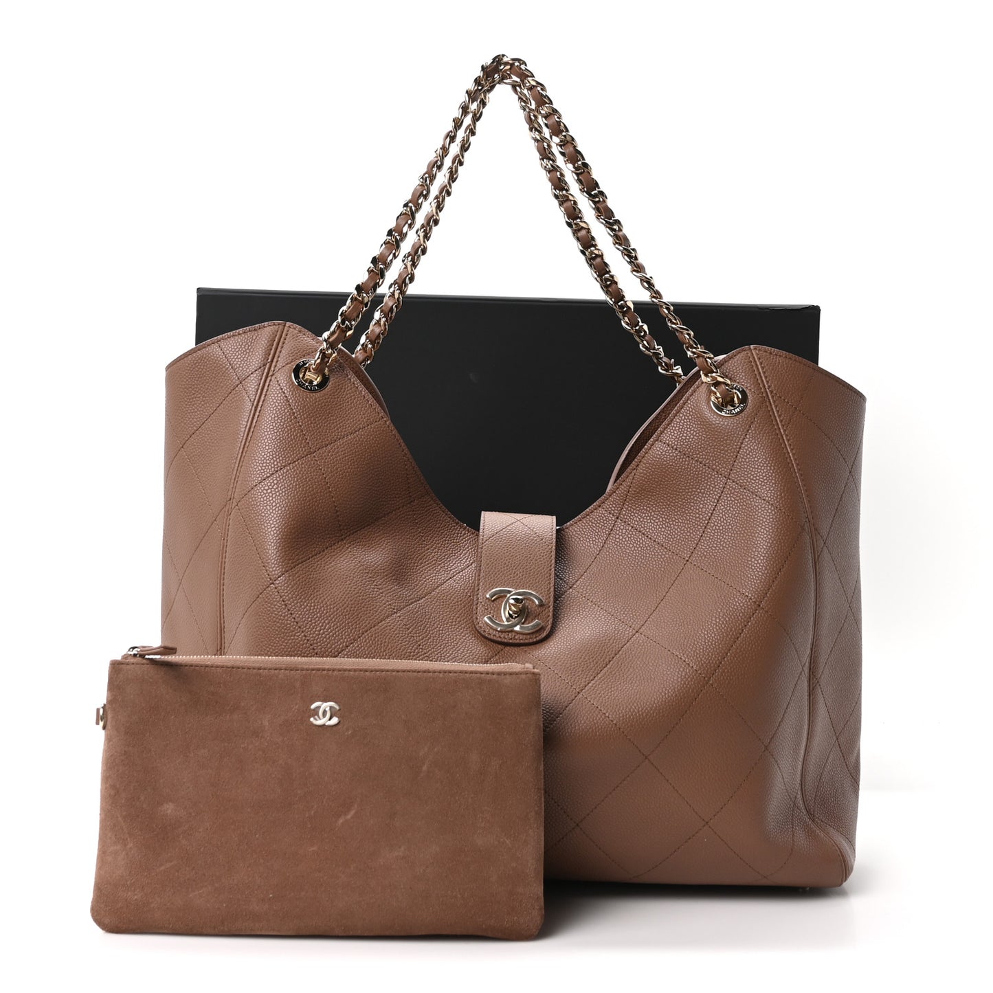 Grained Calfskin Maxi Shopping Bag Brown