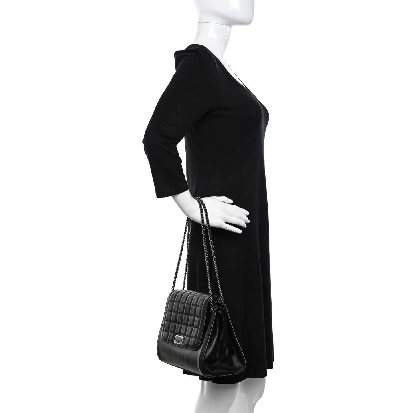 Lambskin Chocolate Bar Accordion Mademoiselle Flap Black