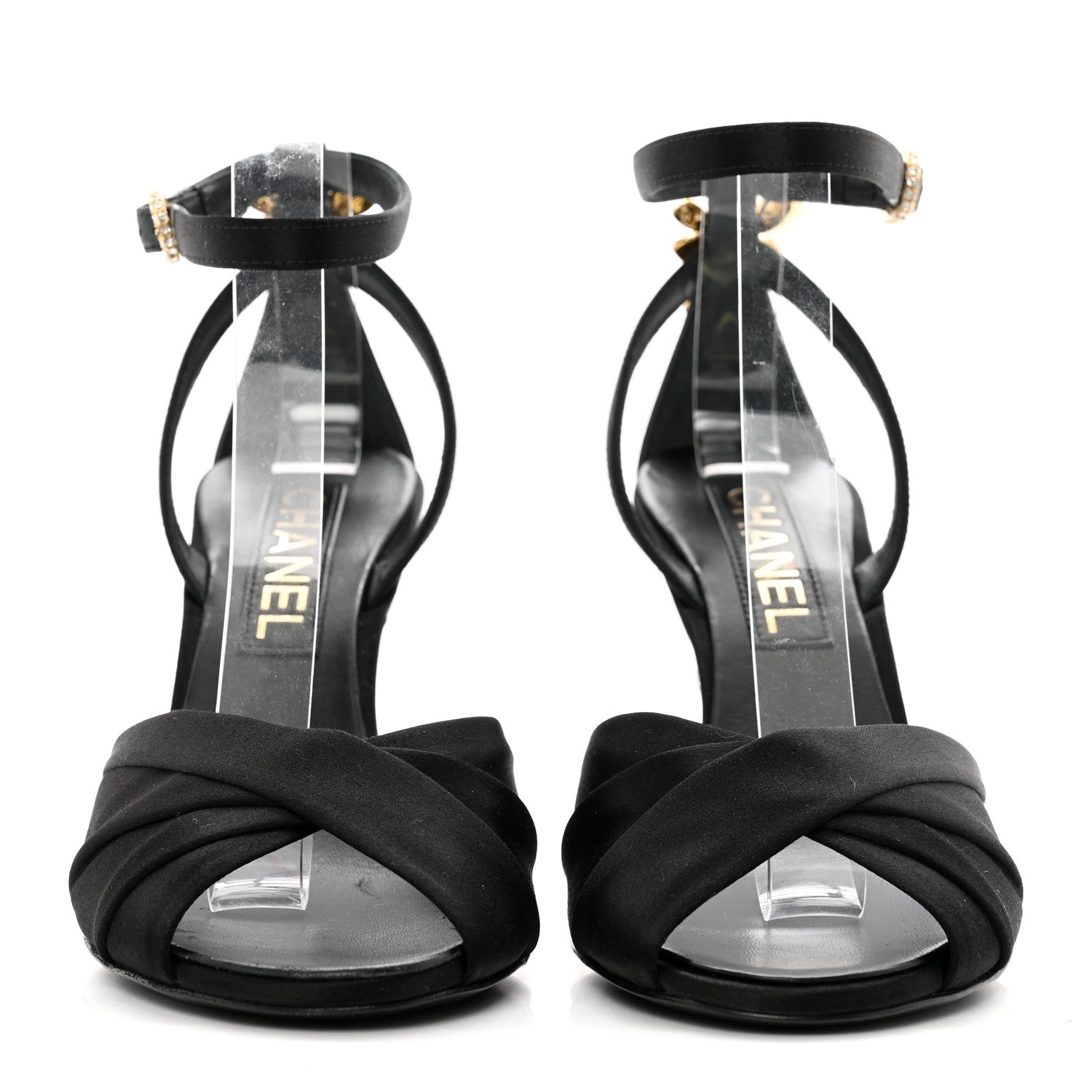 Chanel Satin Pearl Crystal Bow Pumps 37 Black 2 of 9