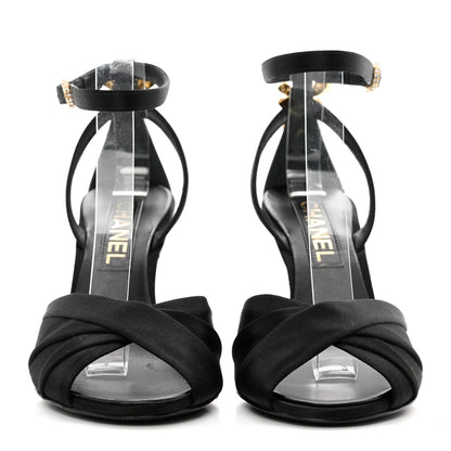 Chanel Satin Pearl Crystal Bow Pumps 37 Black 2 of 9