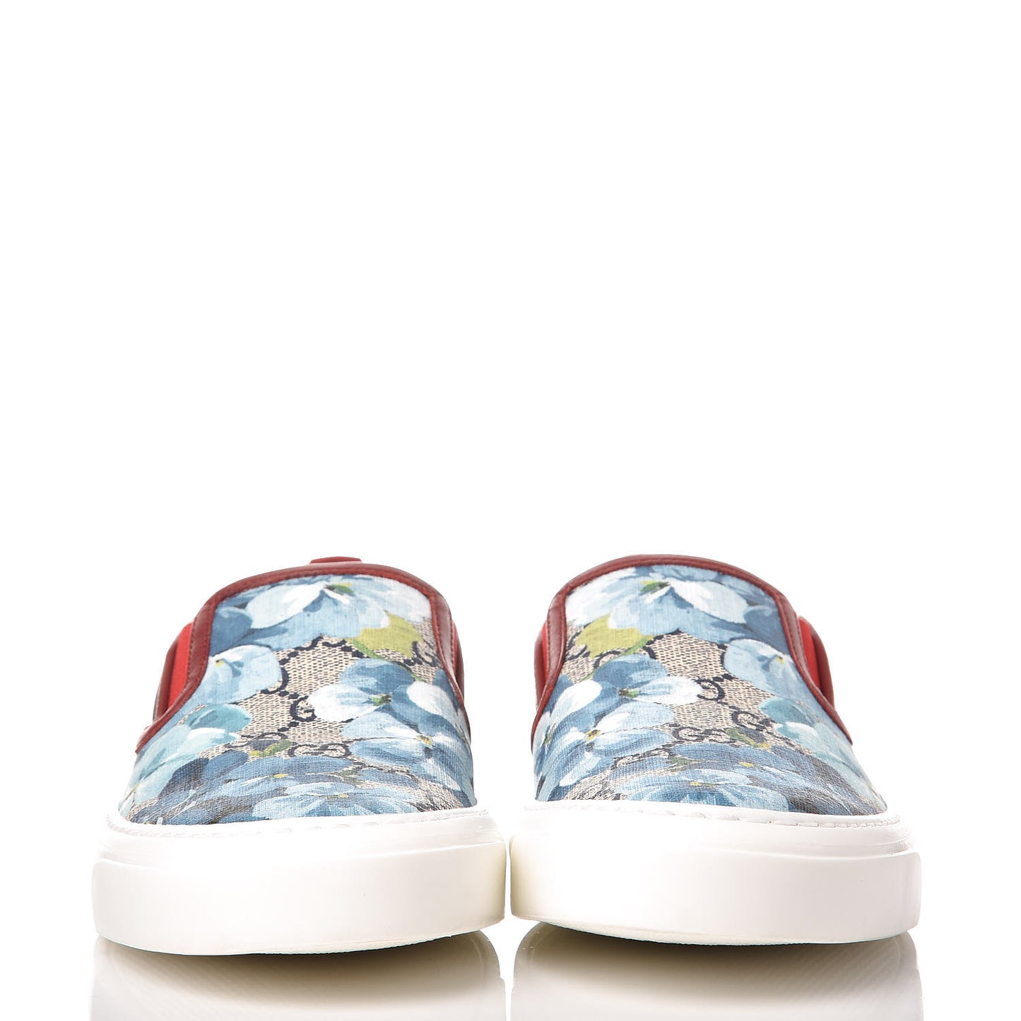 GG Supreme Monogram Blooms Womens Slip On Sneakers 39 Beige Blue Navy Red