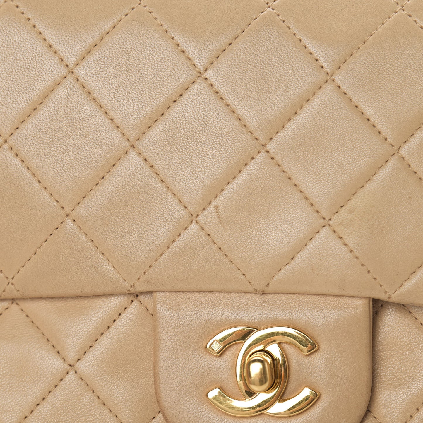 Lambskin Quilted Medium Double Flap Beige
