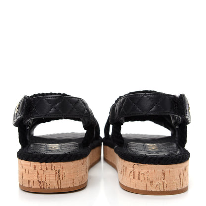 Chanel Cord Lambskin Quilted Logo Sandals 38 Black 7 of 11