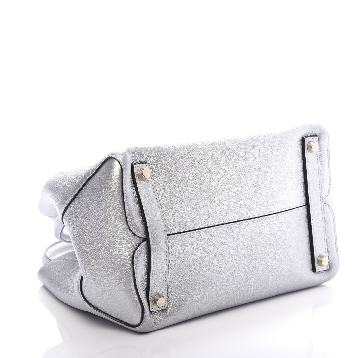 Metallic Supple Grained Calfskin Medium Open Bar Tote Silver