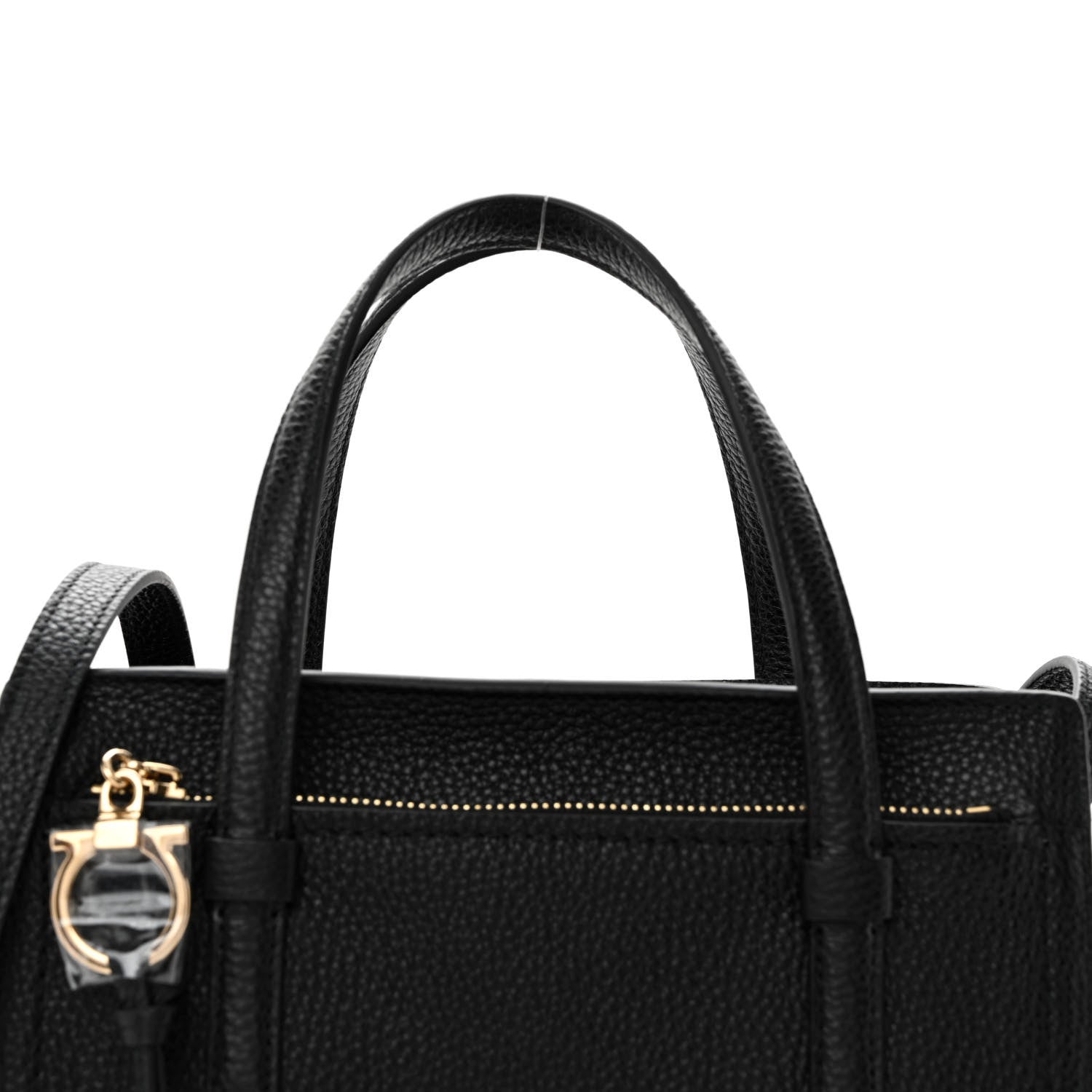 Salvatore Ferragamo Hammered Calfskin Double Handle Small Amy Tote Black 8 of 10